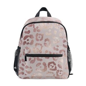toddler backpack bookbag school bag leopard print cheetah rose gold travel bag for girls boys kid with name card