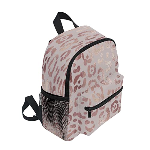 Toddler Backpack Bookbag School Bag Leopard Print Cheetah Rose Gold Travel Bag for Girls Boys Kid with Name Card