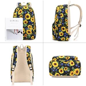 EZYCOK Laptop Backpack for Women, Water Resistant College Bookbag Casual Daypack with Sling Bag and Pencil Case, Sunflower