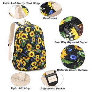 EZYCOK Laptop Backpack for Women, Water Resistant College Bookbag Casual Daypack with Sling Bag and Pencil Case, Sunflower