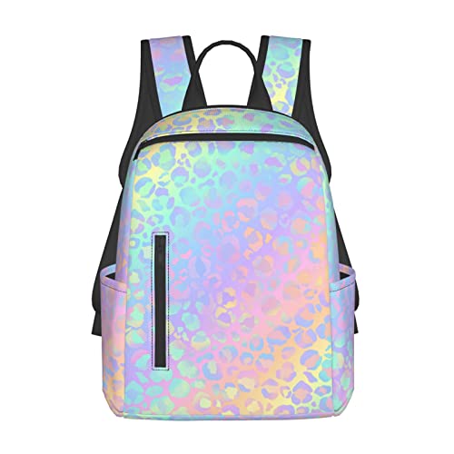 HEVANE Rainbow Leopard Print Cheetah Women's Casual Style Lightweight Backpacks Durable Small Travel Backpack Purse Casual Book Bag Computer Bag Fits 12/14 Inch Laptop