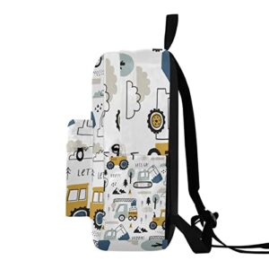 Childish Truck Excavator Backpack, Travel Rucksack Lightweight School Bookbag Daypack for Adults Teen Students Boys Girls