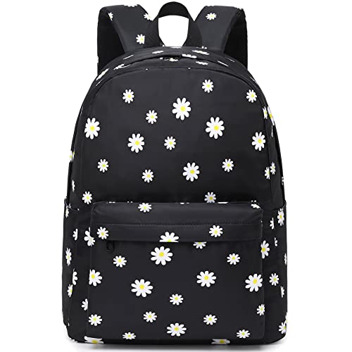 Mimfutu Flowers Black School Backpack for Teens Girls, Womens College Bookbags Kids School Bags Laptop Backpacks