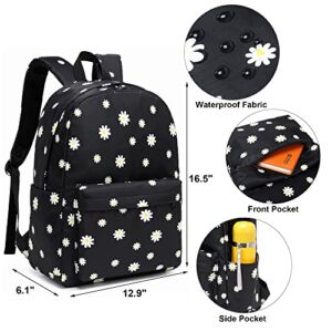 Mimfutu Flowers Black School Backpack for Teens Girls, Womens College Bookbags Kids School Bags Laptop Backpacks