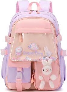 nine-tailed fox bunny backpack for girls,cute backpack little girl kindergarten preschool elementary school bookbag set (only backpack purple)