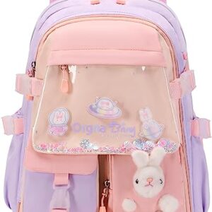 nine-tailed fox Bunny Backpack for Girls,Cute Backpack Little Girl Kindergarten Preschool Elementary School Bookbag Set (Only Backpack Purple)