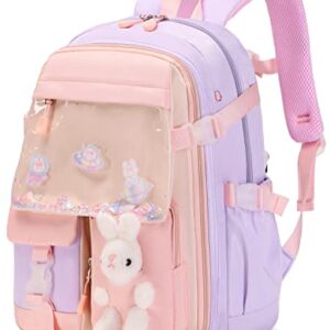 nine-tailed fox Bunny Backpack for Girls,Cute Backpack Little Girl Kindergarten Preschool Elementary School Bookbag Set (Only Backpack Purple)