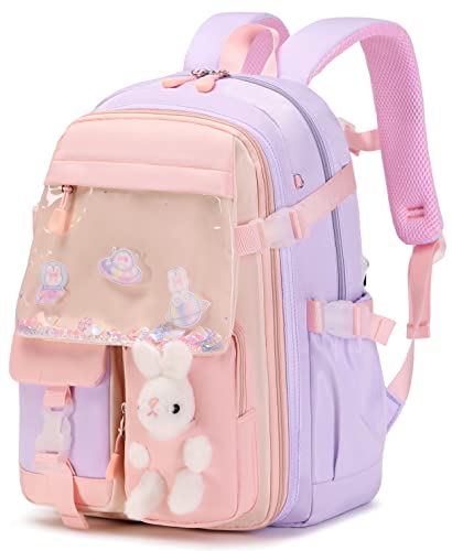 nine-tailed fox Bunny Backpack for Girls,Cute Backpack Little Girl Kindergarten Preschool Elementary School Bookbag Set (Only Backpack Purple)