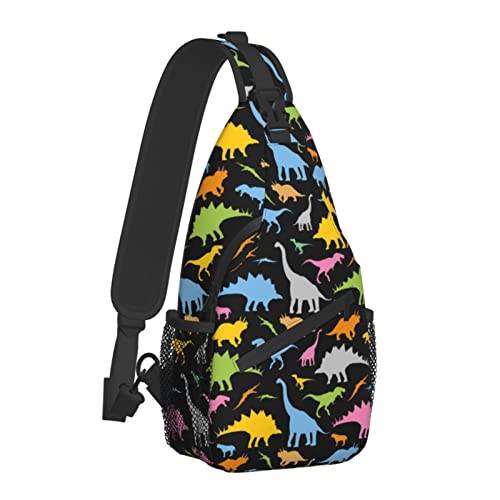 ZREXUO Cute Dinosaur Chest Bags Crossbody Sling Backpack Travel Hiking Daypack Crossbody Shoulder Bag For Women Men