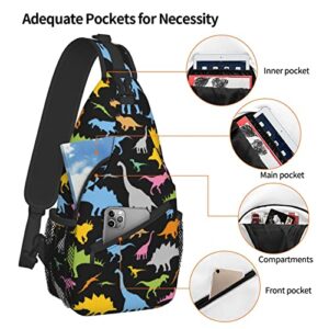 ZREXUO Cute Dinosaur Chest Bags Crossbody Sling Backpack Travel Hiking Daypack Crossbody Shoulder Bag For Women Men