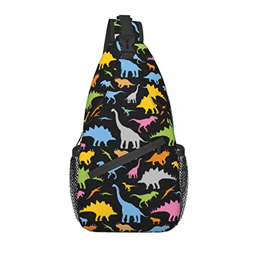 ZREXUO Cute Dinosaur Chest Bags Crossbody Sling Backpack Travel Hiking Daypack Crossbody Shoulder Bag For Women Men