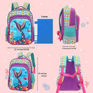 HAPPYSUNNY Mermaid Backpack for Girls Age 6-8 with Reversible Sequins 16 Inch School Bookbags for Kids Children 5-10 Years Old Preschool Elementary Kindergarten with Chest Strap