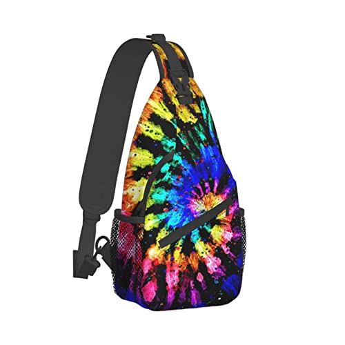 ZREXUO Rainbow Tie Dye Chest Bags Crossbody Sling Backpack Travel Hiking Daypack Crossbody Shoulder Bag For Women Men