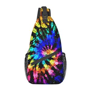 ZREXUO Rainbow Tie Dye Chest Bags Crossbody Sling Backpack Travel Hiking Daypack Crossbody Shoulder Bag For Women Men