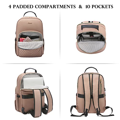 LOVEVOOK Laptop Backpack for Women 17.3 inch,Cute Womens Travel Backpack Purse,Professional Laptop Computer Bag,Waterproof Work Business College Teacher Bags Carry on Backpack with USB Port,Brown