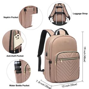 LOVEVOOK Laptop Backpack for Women 17.3 inch,Cute Womens Travel Backpack Purse,Professional Laptop Computer Bag,Waterproof Work Business College Teacher Bags Carry on Backpack with USB Port,Brown