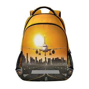 glaphy airplane at the runway backpack for women men kids, laptop bookbag lightweight travel daypack school backpacks with reflective stripes