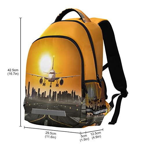 Glaphy Airplane at The Runway Backpack for Women Men Kids, Laptop Bookbag Lightweight Travel Daypack School Backpacks with Reflective Stripes