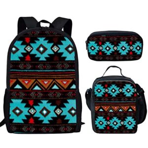 glenlcwe tribal indian american navajo aztec backpack with lunch bag pencil bag,kids 3 in 1 backpack kit for boys girls