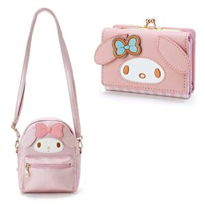 huositi backpack fashion cartoon character wallet womens leather tri-fold wallet (pink)