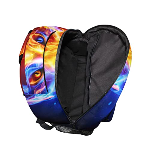 JIPONI Fire Dragon Head in Blue and Red Flame Backpack For Girls Boys, Student School Bag Bookbag Travel Laptop Backpack Purse Daypack