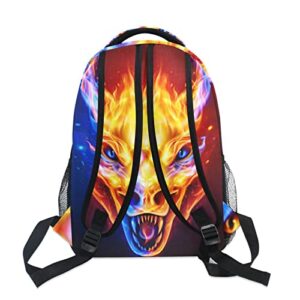 JIPONI Fire Dragon Head in Blue and Red Flame Backpack For Girls Boys, Student School Bag Bookbag Travel Laptop Backpack Purse Daypack