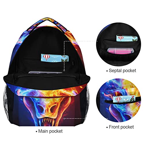 JIPONI Fire Dragon Head in Blue and Red Flame Backpack For Girls Boys, Student School Bag Bookbag Travel Laptop Backpack Purse Daypack