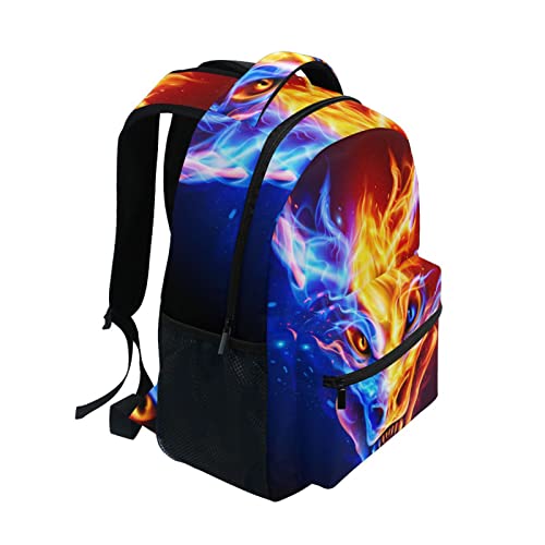 JIPONI Fire Dragon Head in Blue and Red Flame Backpack For Girls Boys, Student School Bag Bookbag Travel Laptop Backpack Purse Daypack