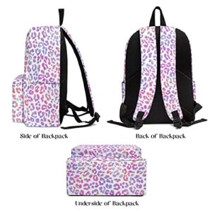 Leopard Classic Girls School Backpack, Lightweight Basic Big Kids Bookbags 17 Inch for Middle School Elementary, Stylish Casual Youth Daypack with 15-Inch Laptop Sleeve for Student Travel Outdoor, 24L
