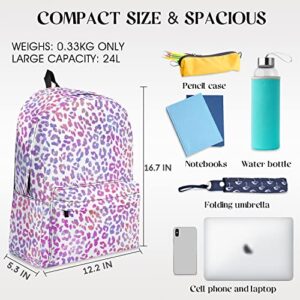 Leopard Classic Girls School Backpack, Lightweight Basic Big Kids Bookbags 17 Inch for Middle School Elementary, Stylish Casual Youth Daypack with 15-Inch Laptop Sleeve for Student Travel Outdoor, 24L