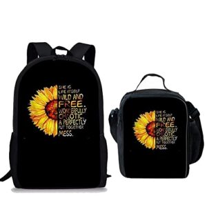 sunflower print backpack set girls casual school bag stylish unique daypack with lunch bag