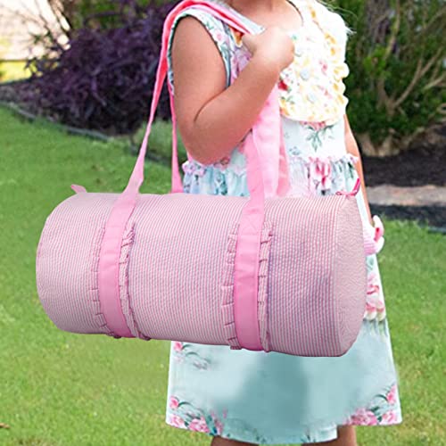 Kids Travel Overnight Bag Seersucker Weekender Duffel Bag Toddler Backpack Pink Mini Preschool for Boys and Girls