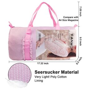 Kids Travel Overnight Bag Seersucker Weekender Duffel Bag Toddler Backpack Pink Mini Preschool for Boys and Girls