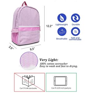 Kids Travel Overnight Bag Seersucker Weekender Duffel Bag Toddler Backpack Pink Mini Preschool for Boys and Girls