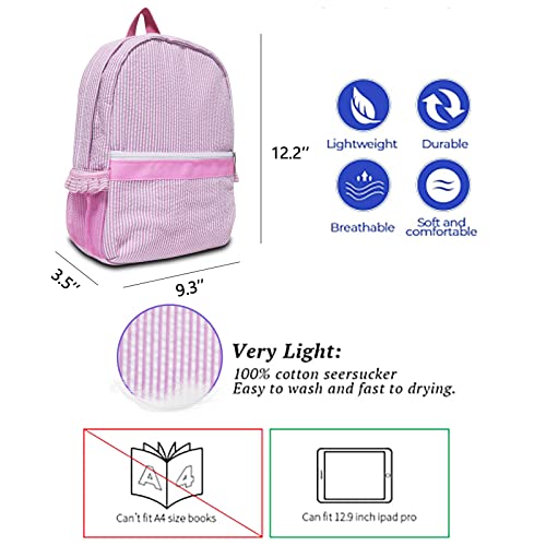 Kids Travel Overnight Bag Seersucker Weekender Duffel Bag Toddler Backpack Pink Mini Preschool for Boys and Girls