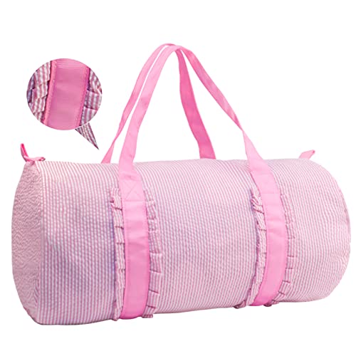 Kids Travel Overnight Bag Seersucker Weekender Duffel Bag Toddler Backpack Pink Mini Preschool for Boys and Girls