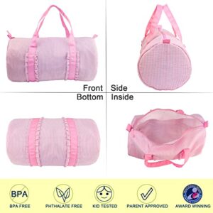 Kids Travel Overnight Bag Seersucker Weekender Duffel Bag Toddler Backpack Pink Mini Preschool for Boys and Girls