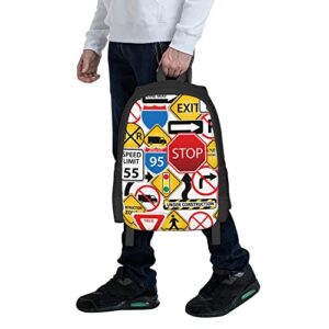 DICITNET Street Collage Of Road And Traffic Signs Highway Stop Backpack Travel Laptop Backpacks for Men and Women Bookbag for Boy Girl Hiking Camping Work School