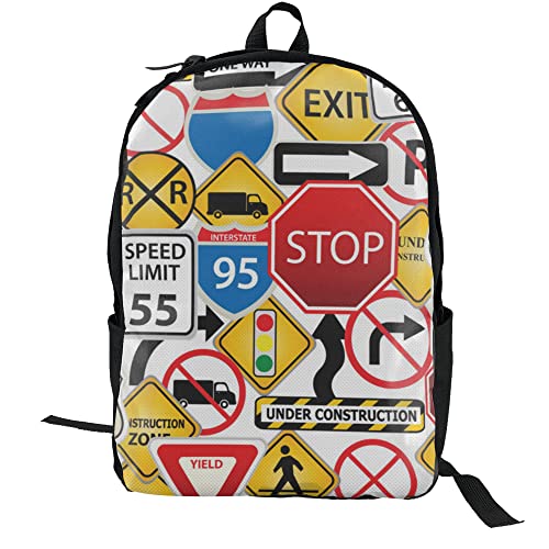 DICITNET Street Collage Of Road And Traffic Signs Highway Stop Backpack Travel Laptop Backpacks for Men and Women Bookbag for Boy Girl Hiking Camping Work School