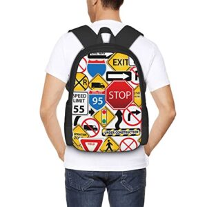 DICITNET Street Collage Of Road And Traffic Signs Highway Stop Backpack Travel Laptop Backpacks for Men and Women Bookbag for Boy Girl Hiking Camping Work School