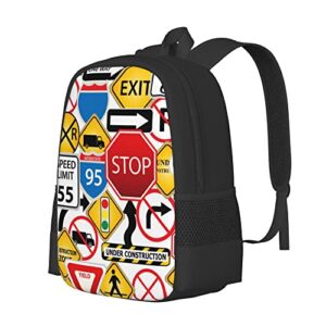 DICITNET Street Collage Of Road And Traffic Signs Highway Stop Backpack Travel Laptop Backpacks for Men and Women Bookbag for Boy Girl Hiking Camping Work School