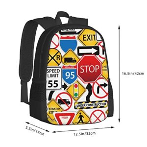 DICITNET Street Collage Of Road And Traffic Signs Highway Stop Backpack Travel Laptop Backpacks for Men and Women Bookbag for Boy Girl Hiking Camping Work School