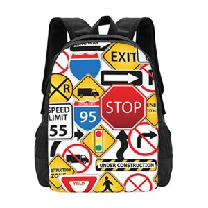 DICITNET Street Collage Of Road And Traffic Signs Highway Stop Backpack Travel Laptop Backpacks for Men and Women Bookbag for Boy Girl Hiking Camping Work School