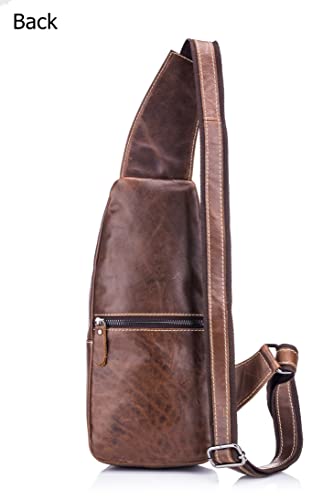 BULLCAPTAIN Men Leather Sling Chest Bag Outdoor Travel Shoulder Crossbody Bags Hiking Small Backpack (Brown)