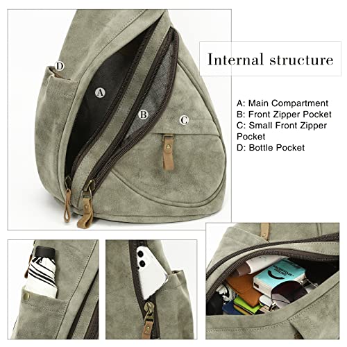 KL928 PU Leather Sling Bag - Small Crossbody Backpack Shoulder Casual Daypack Rucksack for Men Women Outdoor Cycling Hiking Travel (6881-PU-Olive Green)