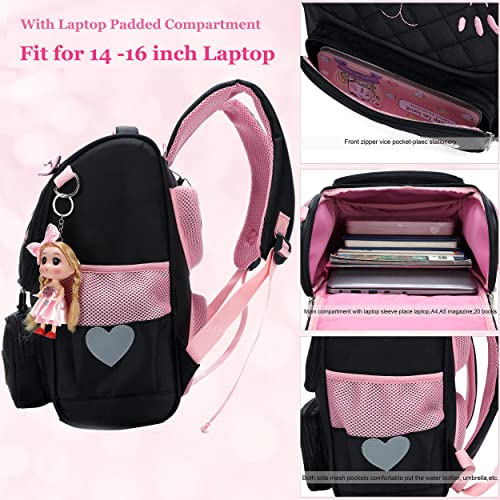 AO ALI VICTORY Girls Backpack with Lunch Box Set Kawaii School Bag Large Elementary Kindergarten Bookbags