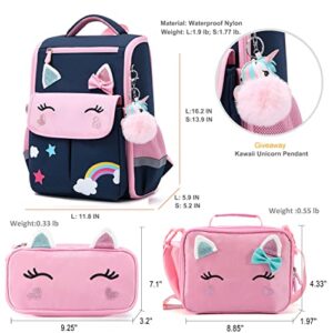 AO ALI VICTORY Girls Backpack with Lunch Box Set Kawaii School Bag Large Elementary Kindergarten Bookbags