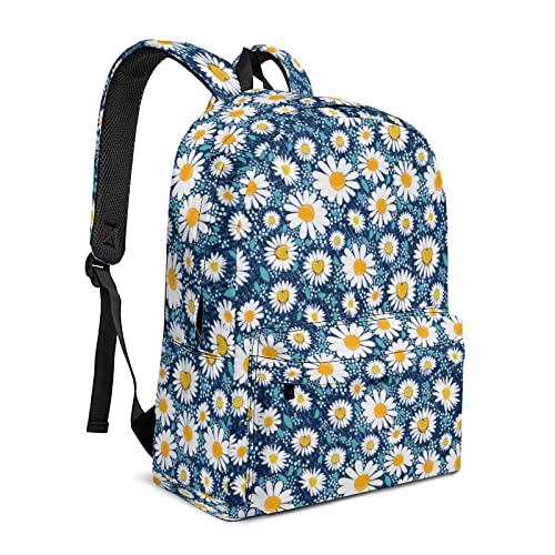 Gsobvpe Backpack for Boys & Girls, Lightweight 17 Inch Bookbag with Bottle Side Pockets for Picnic, Camping (BP-blue daisy)