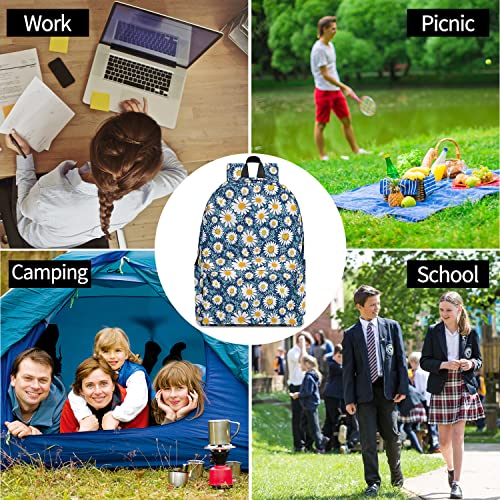 Gsobvpe Backpack for Boys & Girls, Lightweight 17 Inch Bookbag with Bottle Side Pockets for Picnic, Camping (BP-blue daisy)