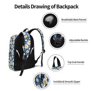 Gsobvpe Backpack for Boys & Girls, Lightweight 17 Inch Bookbag with Bottle Side Pockets for Picnic, Camping (BP-blue daisy)